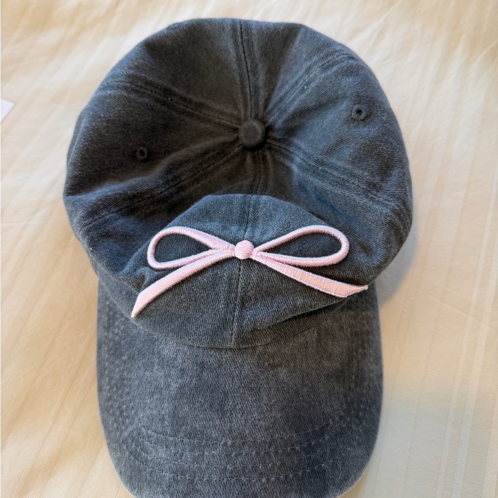 Urban Outfitters Gray Baseball Cap Pink Bow Adjustable Cotton Hat